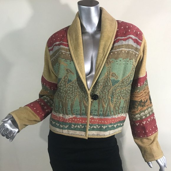 Anu by Natural Women's Small Jacket Knit Cardigan Blazer On Button Animal Detail - Picture 10 of 16